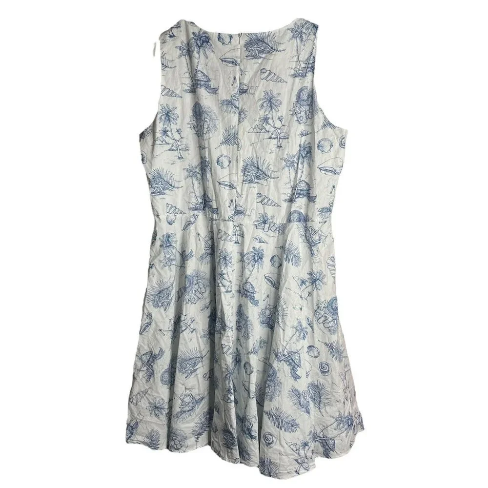 Hawaii Hangover Dress Womens 2XL Retro Fit Flare White Blue Map Tiki Dolphin - Picture 2 of 7